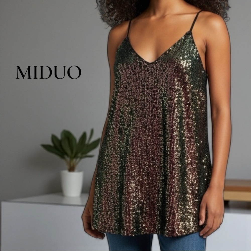 Miduo Glam metallic sequin cami with bronze, gold green shimmer racerback straps